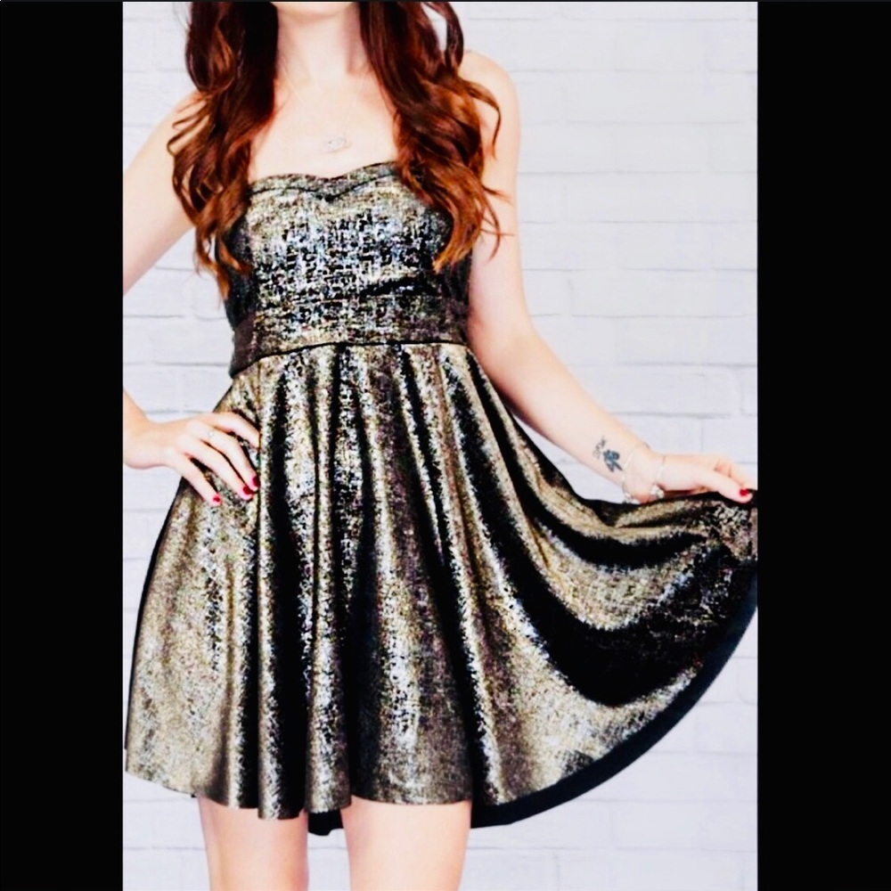 NWT FREE PEOPLE STRAPLESS MINI DRESS black glitter